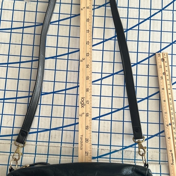 ELLIOTT LUCCA BLACK CRINKLE LEATHER CROSSBODY BAG WOVEN FRONT - Picture 10 of 14